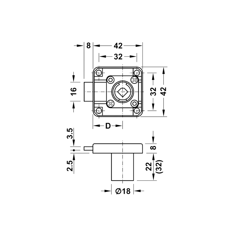 Vỏ Khóa Vuông Chốt Chết 22mm Hafele 232.26.621 – ảnh 3