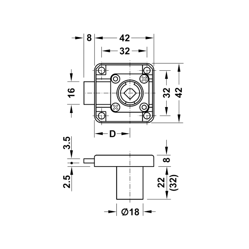 Vỏ Khoá Vuông Chốt Chết 26mm Hafele 232.26.651 – ảnh 2