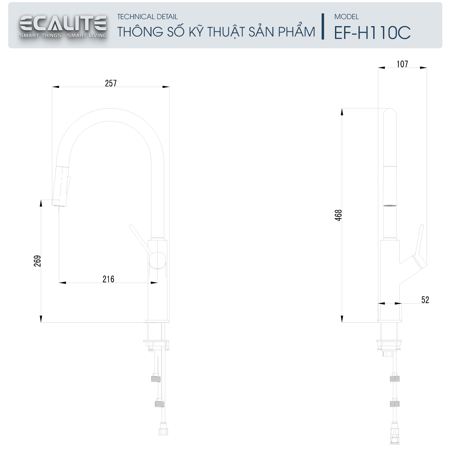Vòi rửa chén nóng lạnh Kitchen Mixer Ecalite EF-H110C – ảnh 3