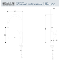 Vòi rửa chén nóng lạnh Kitchen Mixer Ecalite EF-H110C ảnh 3