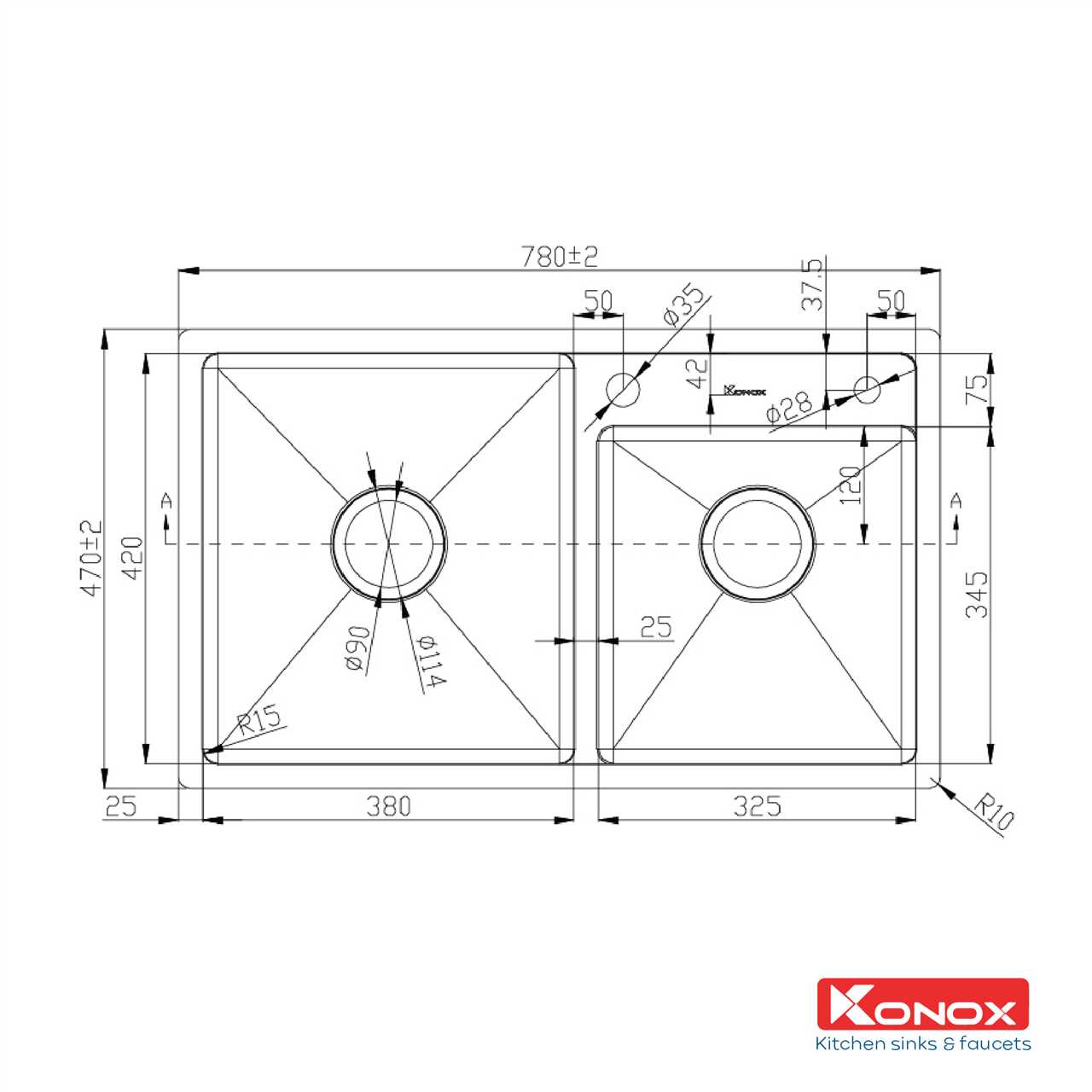 Chậu Rửa Chén 2 Hộc Overmount sink Konox KN7847DO – ảnh 3