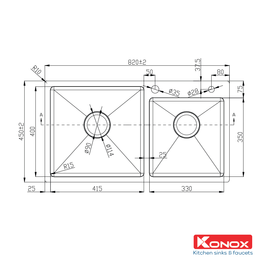 Chậu Rửa Chén 2 Hộc Overmount sink Konox KN8245DO – ảnh 3