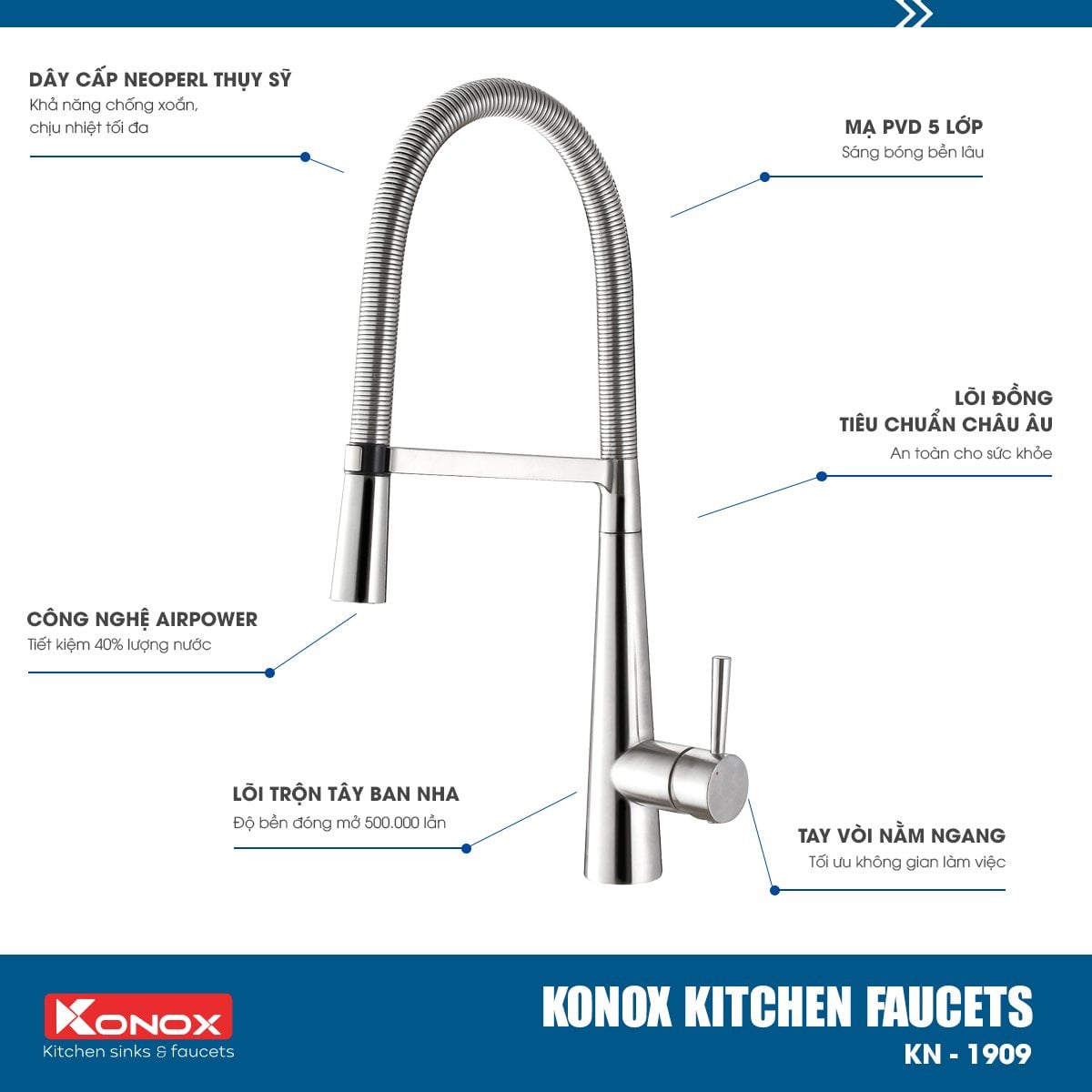 Vòi Rửa Chén Thân Mềm Konox KN1909 – ảnh 3