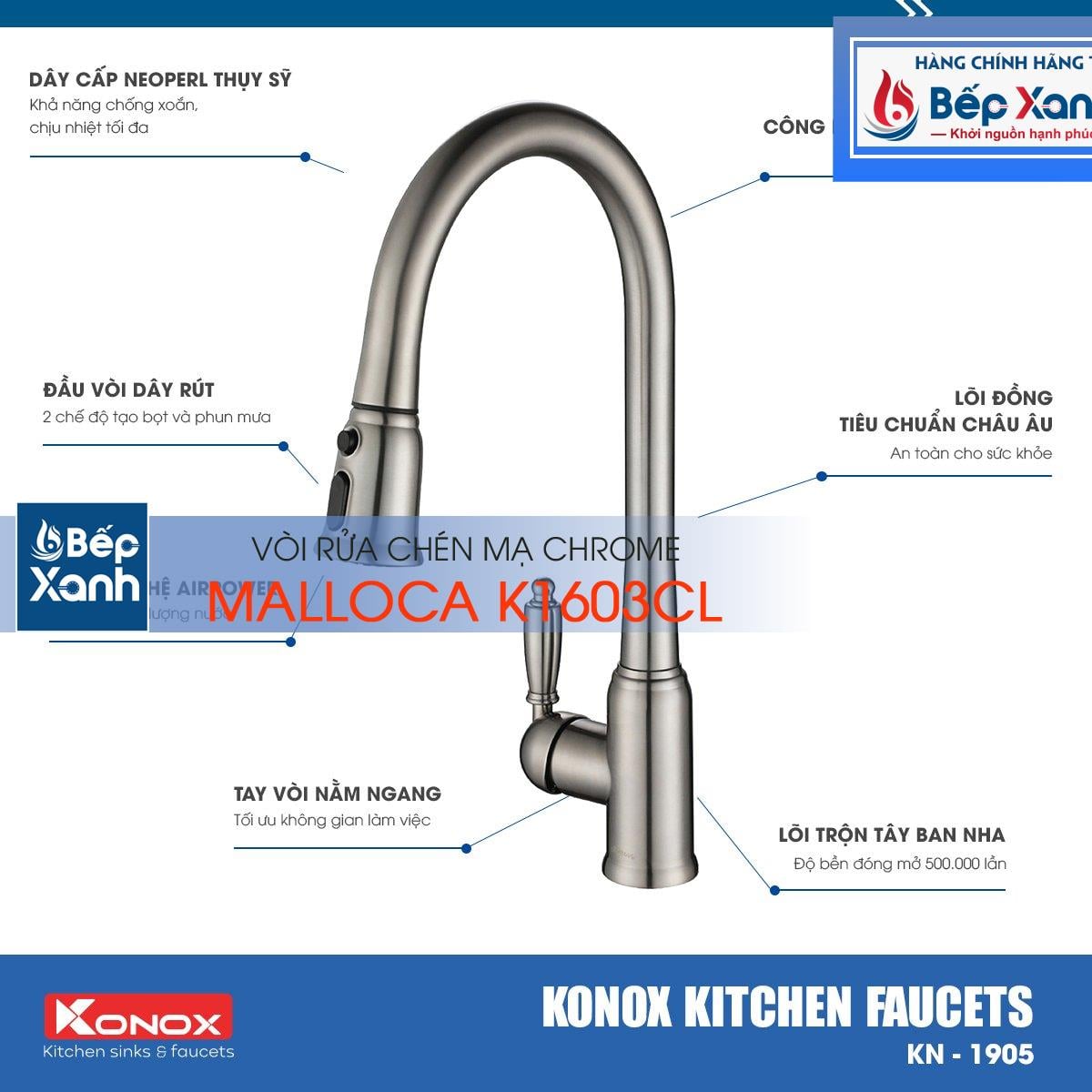 Vòi Rửa Chén Dây Rút Konox KN1905 – ảnh 3