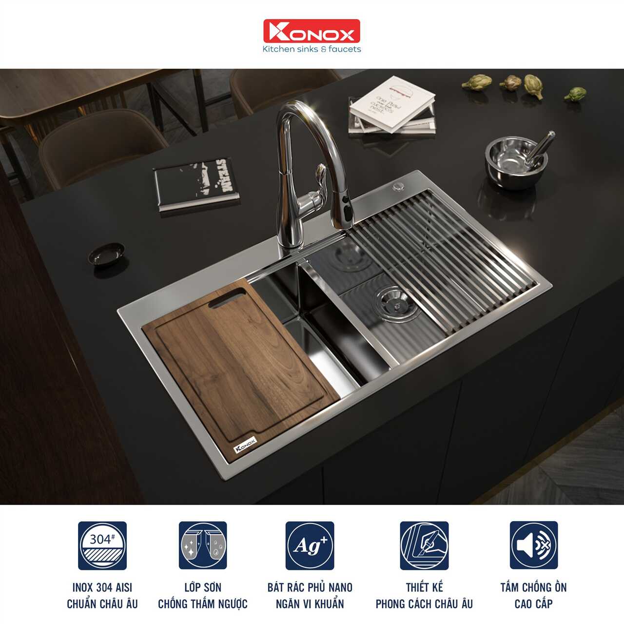 Chậu Rửa Chén 2 Hộc Topmount sink Konox KN8850TD – ảnh 4