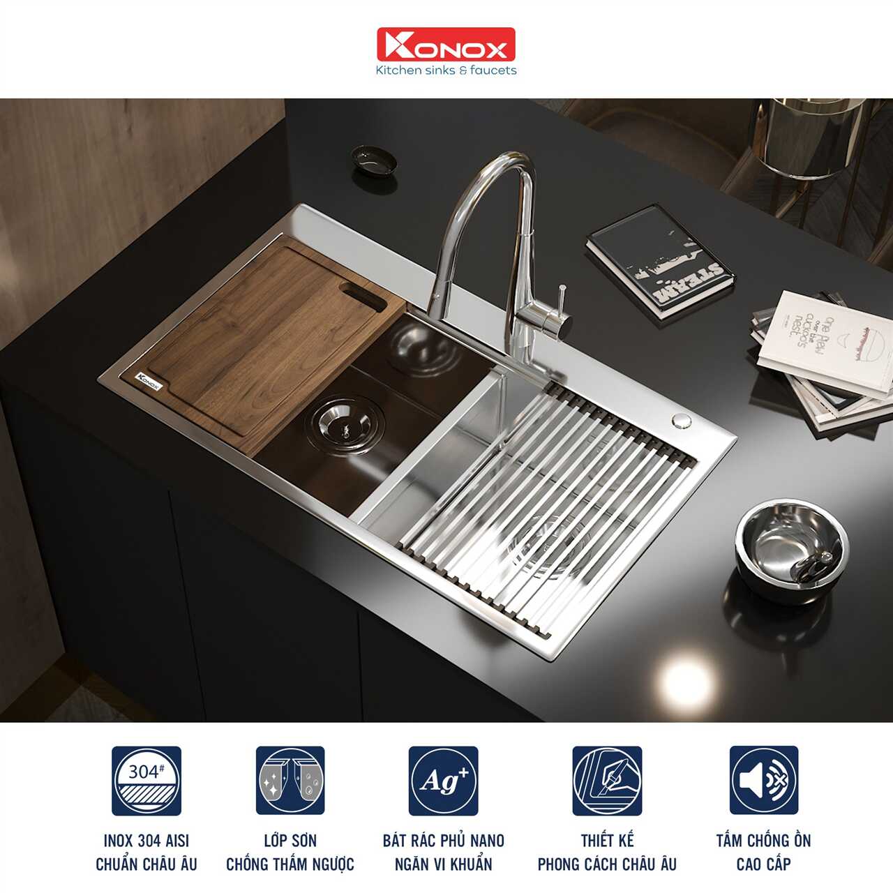 Chậu Rửa Chén 2 Hộc Topmount sink Konox KN8250TD – ảnh 4