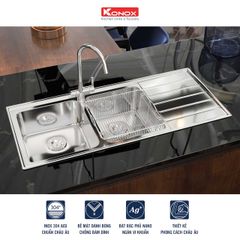 Chậu Rửa Chén 2 Hộc 1 Cánh (Trái Hoặc Phải) Premium Konox KS11650 2B ảnh 4