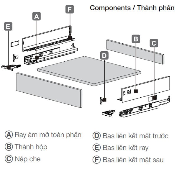 Ray Hộp Alto-S Giảm Chấn H80mm Hafele 552.35.365 – ảnh 2