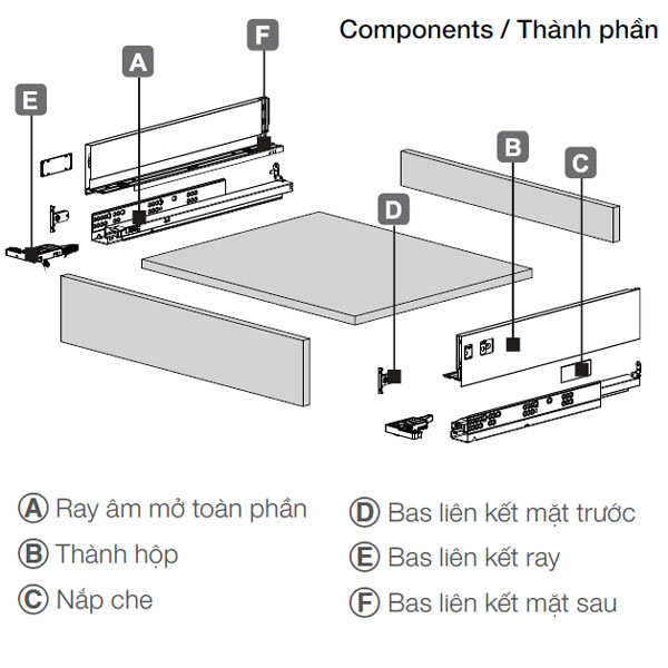 Ray Hộp Altl-S Giảm Chấn H120mm Hafele 552.35.375 – ảnh 3