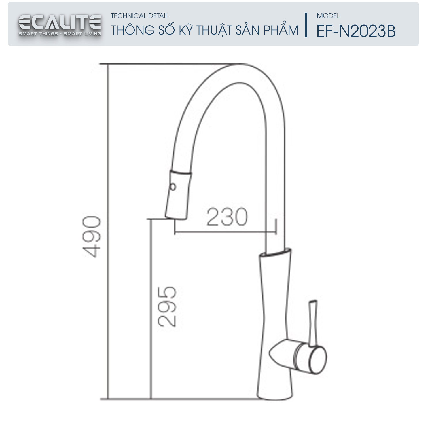 Vòi rửa chén nóng lạnh dây rút E-Signature Ecalite EF-N2023B – ảnh 3