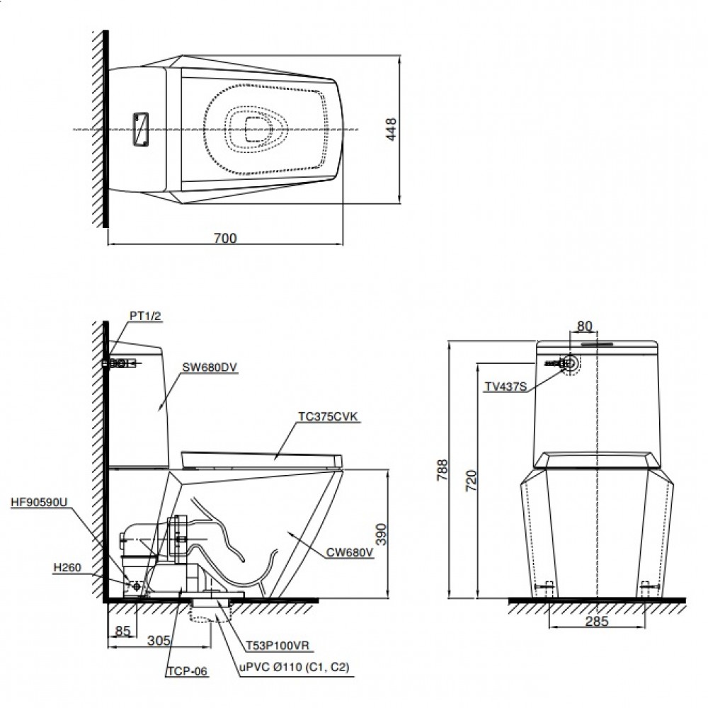 Bàn Cầu Hai Khối ToTo CS680DT4 – ảnh 2