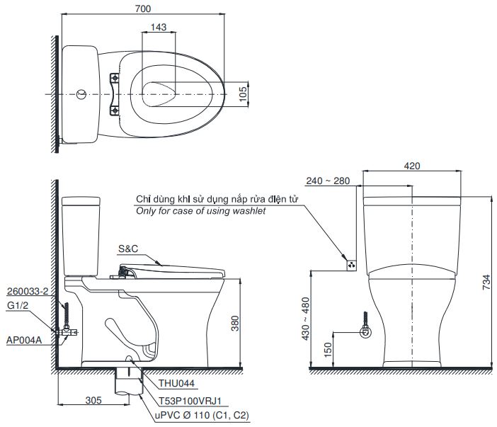Bàn Cầu Hai Khối ToTo CS735DT2 – ảnh 2