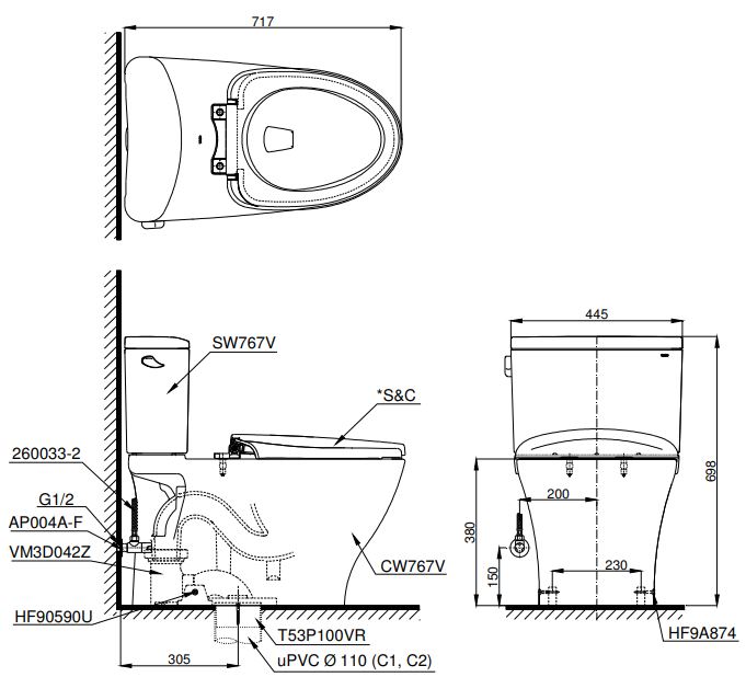 Bàn Cầu Hai Khối ToTo CS767RT8 – ảnh 2