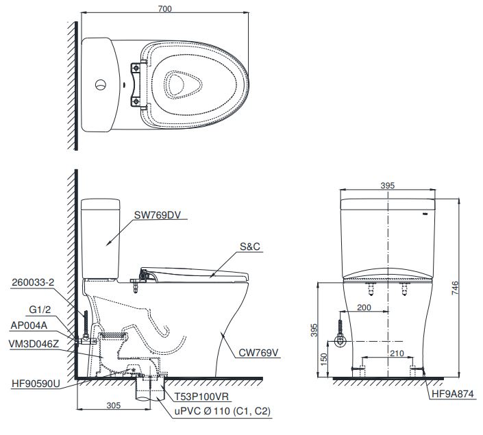 Bàn Cầu Hai Khối ToTo CS769CDRW12 – ảnh 2