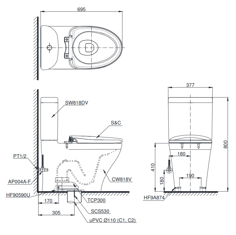 Bàn Cầu Hai Khối ToTo CS818CDW12#XW – ảnh 2