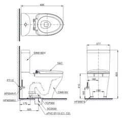Bàn Cầu Hai Khối ToTo CS818CDW12#XW ảnh 2