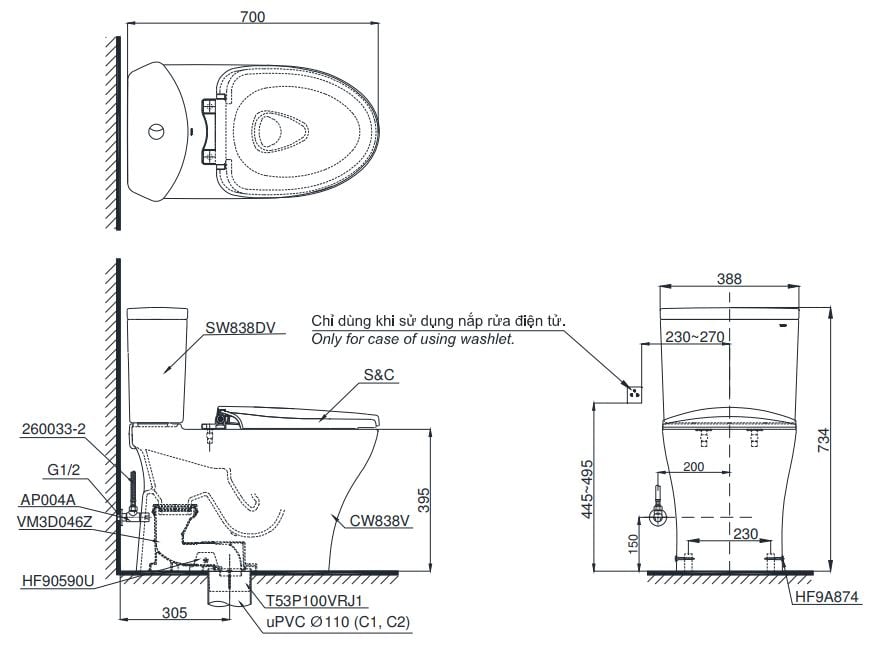 Bàn Cầu Hai Khối ToTo CS838DT2 – ảnh 2