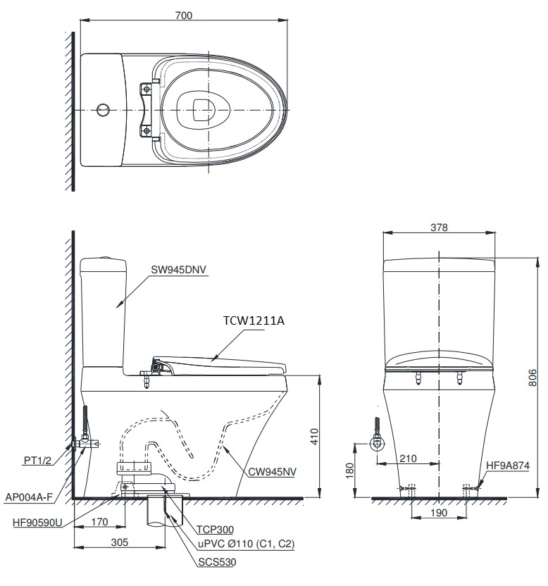 Bàn Cầu Hai Khối ToTo CS945DNE4 – ảnh 2
