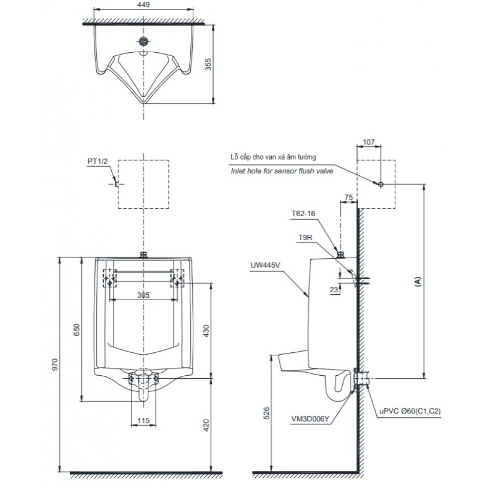 Bồn Tiểu Nam Treo Tường ToTo UT445 – ảnh 2
