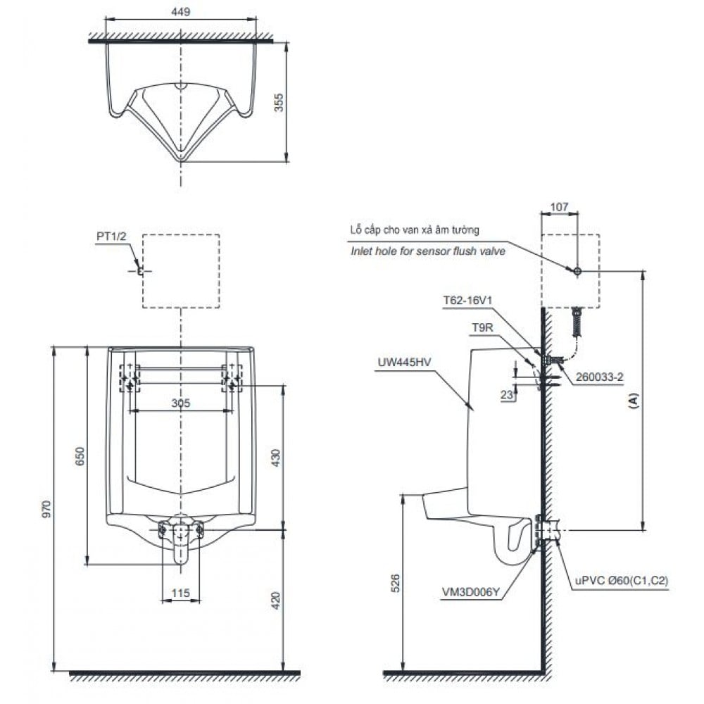 Bồn Tiểu Nam Treo Tường ToTo UT445H – ảnh 2