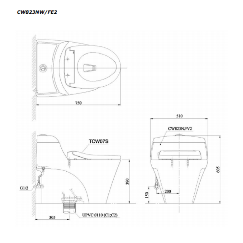Bàn Cầu Một Khối ToTo CW823NWFE2 Kèm Nắp Rửa Cơ Ecowasher – ảnh 2