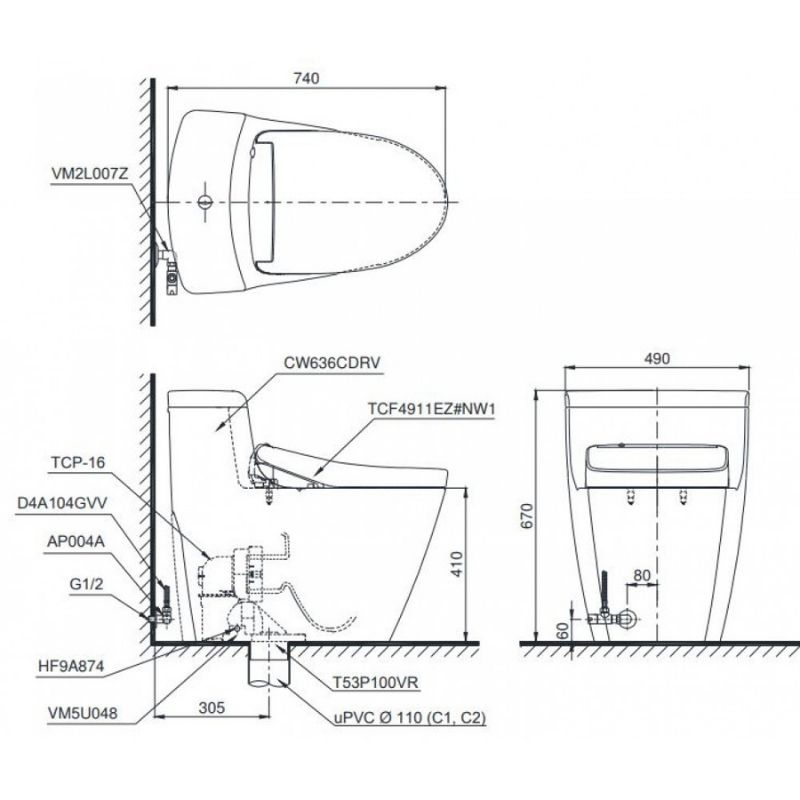 Bàn Cầu Một Khối ToTo MS636CDRW12 – ảnh 2