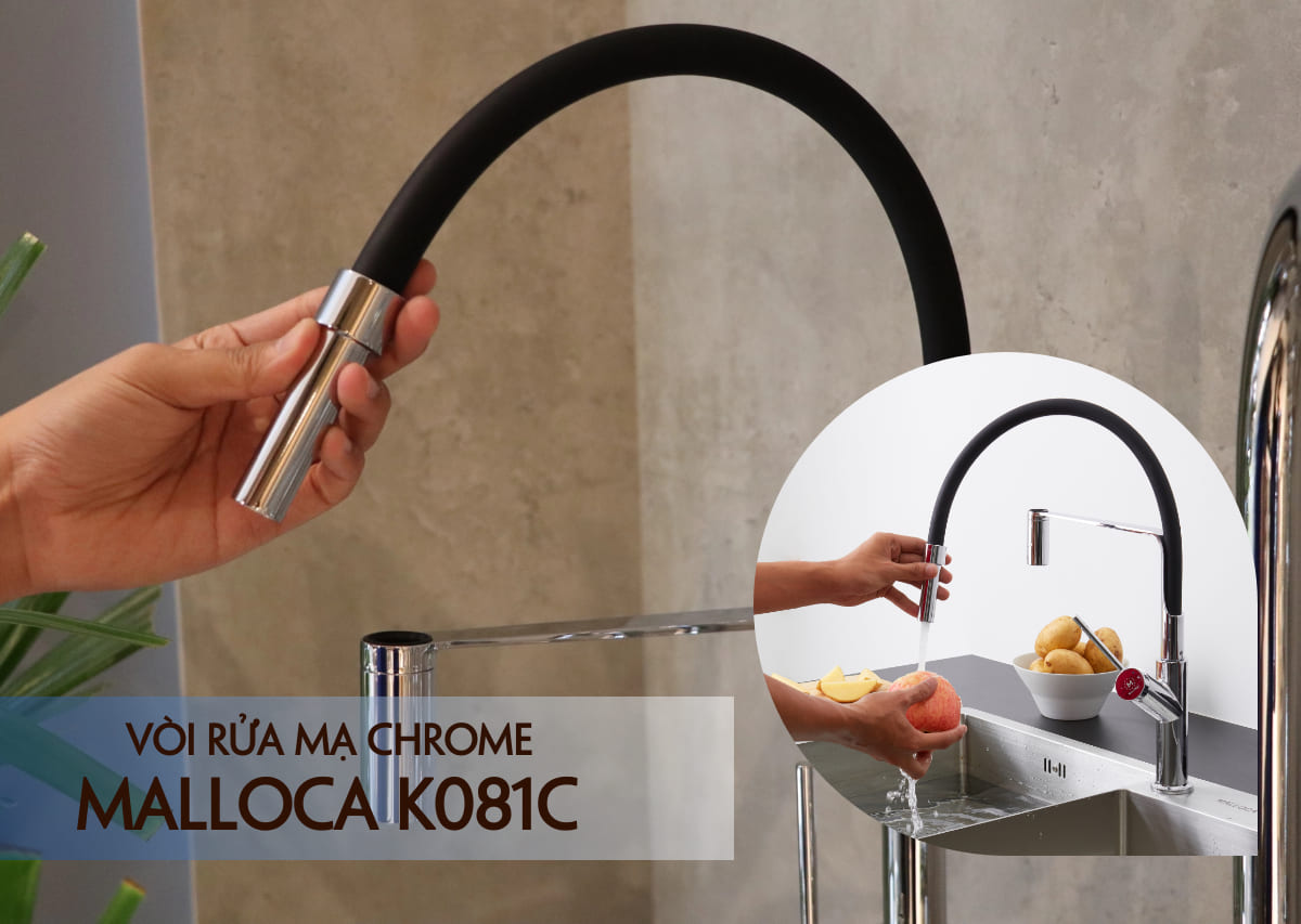 Vòi rửa chén nóng lạnh Malloca K081C / Đồng thau mạ chrome, dây Silicone - Hai đường nóng lạnh trên vòi rửa chén Malloca K081C Vòi rửa chén nóng lạnh Malloca K081C / Đồng thau mạ chrome, dây Silicone - Hai đường nóng lạnh trên vòi rửa chén Malloca K081C
