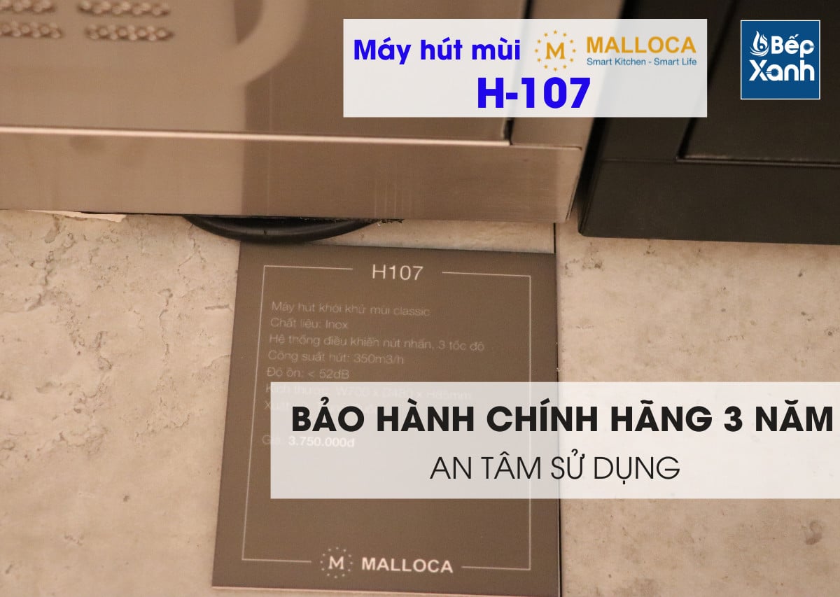 Máy hút mùi Cổ điển 70cm Malloca H107 (Thân Inox) - Sức hút 350 m3/h, công suất 120W Máy hút mùi Cổ điển 70cm Malloca H107 (Thân Inox) - Sức hút 350 m3/h, công suất 120W