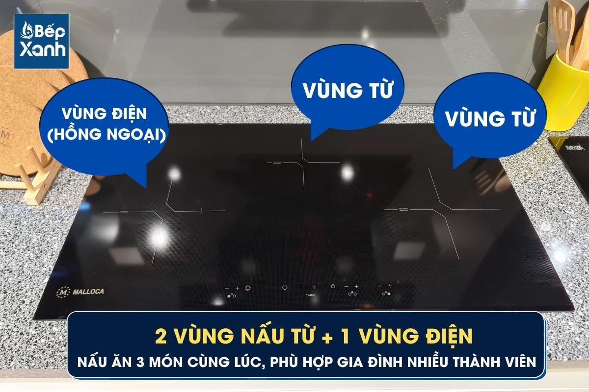 Bếp điện từ 3 vùng nấu Malloca MH 03IR N / Bếp 2 từ 1 điện, kính Eurokera chấm bi – ảnh 7