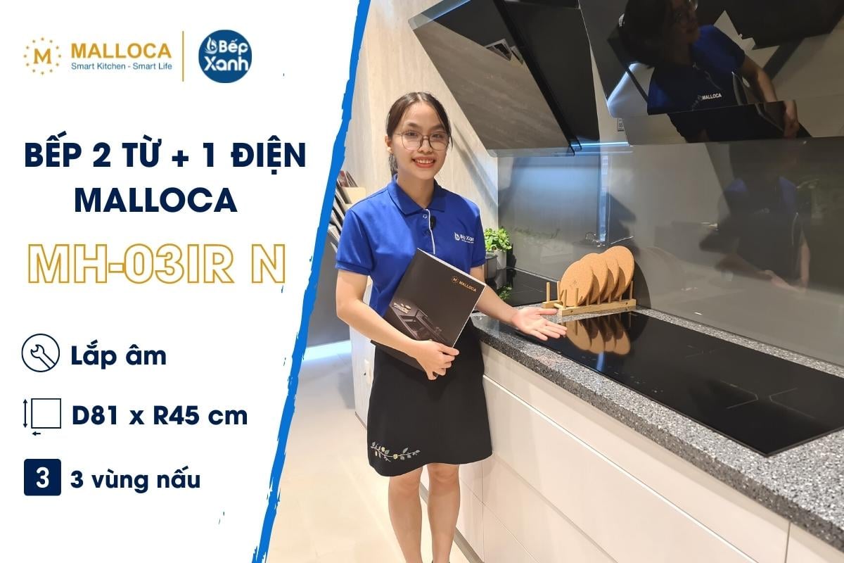 Bếp điện từ 3 vùng nấu Malloca MH 03IR N / Bếp 2 từ 1 điện, kính Eurokera chấm bi - Kính Eurokera chấm bi chìm – khác biệt tinh tế