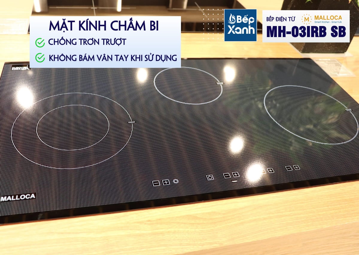 Bếp điện từ 3 vùng nấu Malloca MH 03IRB SB / Bếp 2 từ 1 điện, kính Eurokera chấm bi – ảnh 7
