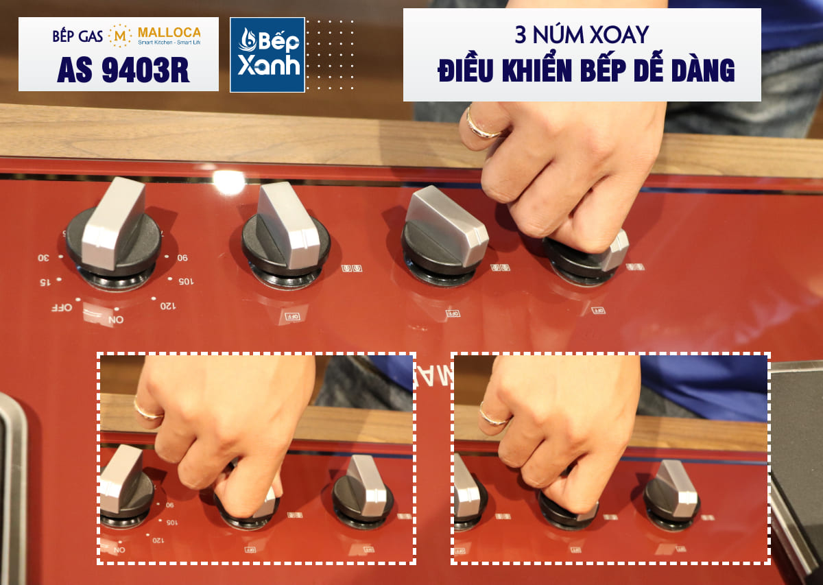 Bếp gas âm 3 vùng nấu MALLOCA AS 9403R/ Màu đỏ – ảnh 7