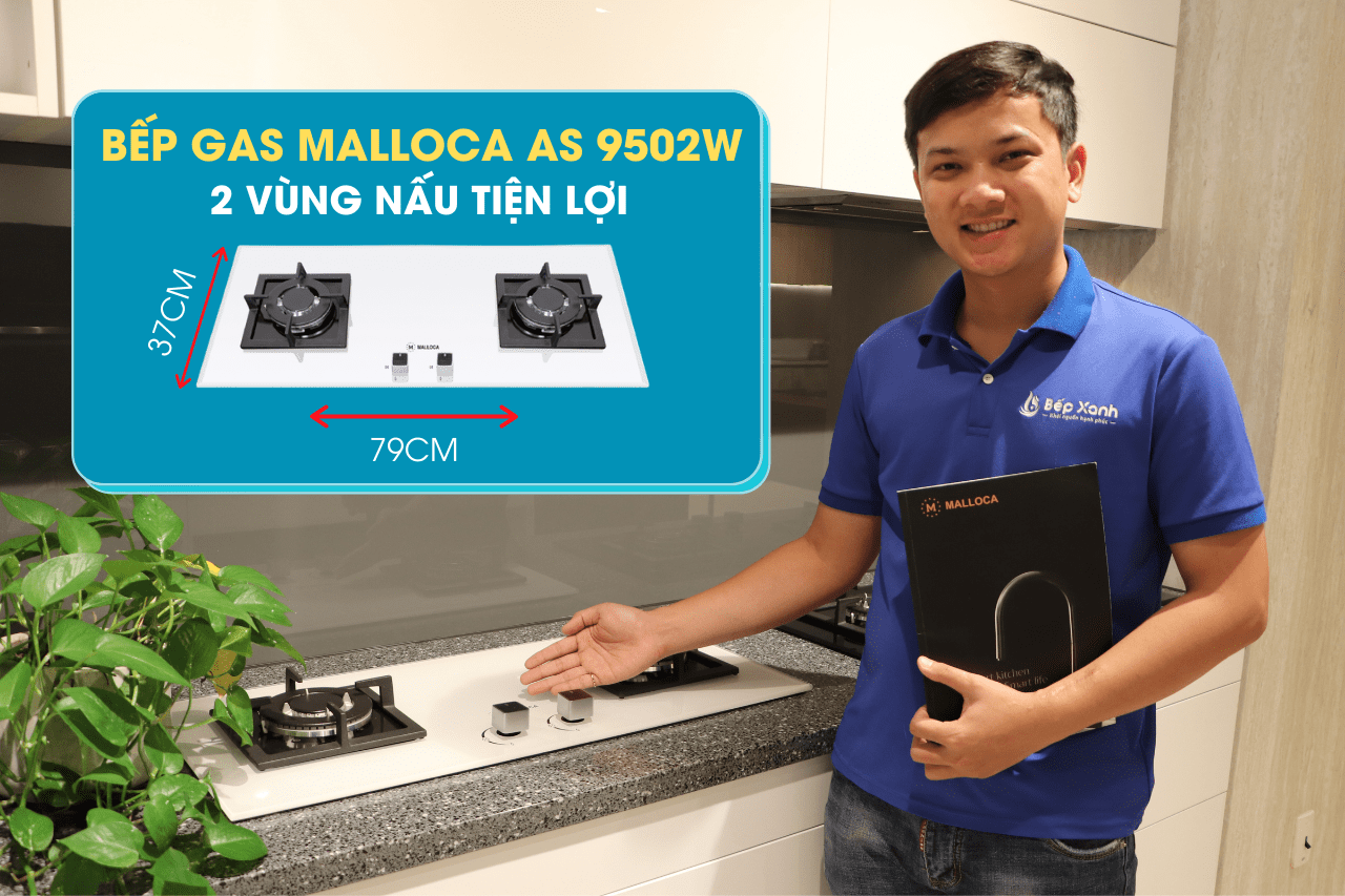 Bếp gas âm 2 vùng nấu Malloca AS 9502W/ Màu trắng - Ngắt gas tự động và kiềng gang trên bếp gas âm Malloca AS 9502W Bếp gas âm 2 vùng nấu Malloca AS 9502W/ Màu trắng - Ngắt gas tự động và kiềng gang trên bếp gas âm Malloca AS 9502W