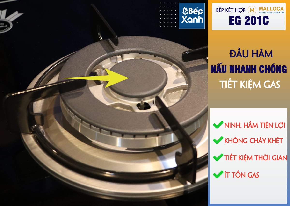 Bếp Gas Kết Hợp Hồng Ngoại 3 vùng nấu Malloca EG 201C/ Màu đen – ảnh 7