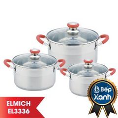 BỘ NỒI INOX ELMICH 3 CHIẾC CỠ 18CM, 22CM, 26CM EL3336