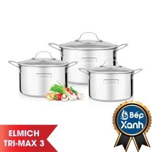BỘ NỒI INOX CAO CẤP 3 LỚP ĐÁY LIỀN TRI-MAX 3 CHIẾC SIZE 16CM, 20CM, 24CM