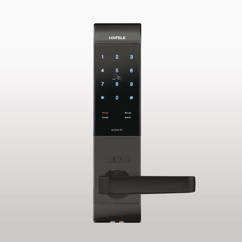 Khóa điện tử Hafele EL7500-TC cho cửa gỗ / Thân khóa nhỏ, màu xám, mã số 912.05.716 Khóa điện tử Hafele EL7500-TC cho cửa gỗ / Thân khóa nhỏ, màu xám, mã số 912.05.716