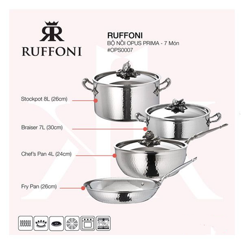 Ruffoni - Bộ Nồi Opus Prima - 7 Món (4L, 7L, 8L, 26cm)
