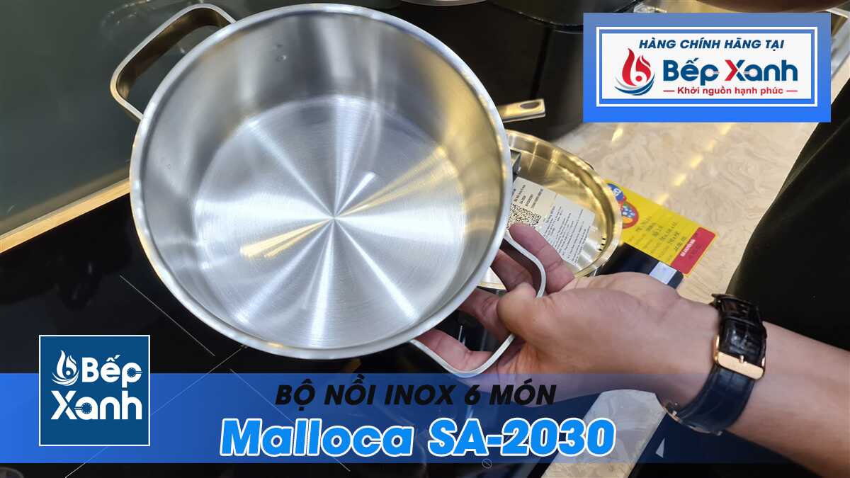 Bộ nồi inox 6 món Malloca SA-2030 - Quai tán đinh và vung thoát hơi Bộ nồi inox 6 món Malloca SA-2030 - Quai tán đinh và vung thoát hơi