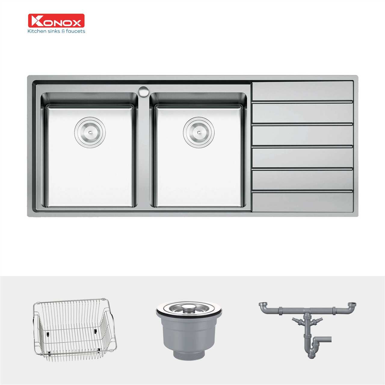 Chậu Rửa Chén 2 Hộc 1 Cánh (Trái Hoặc Phải) Premium Konox KS11650 2B – ảnh 7