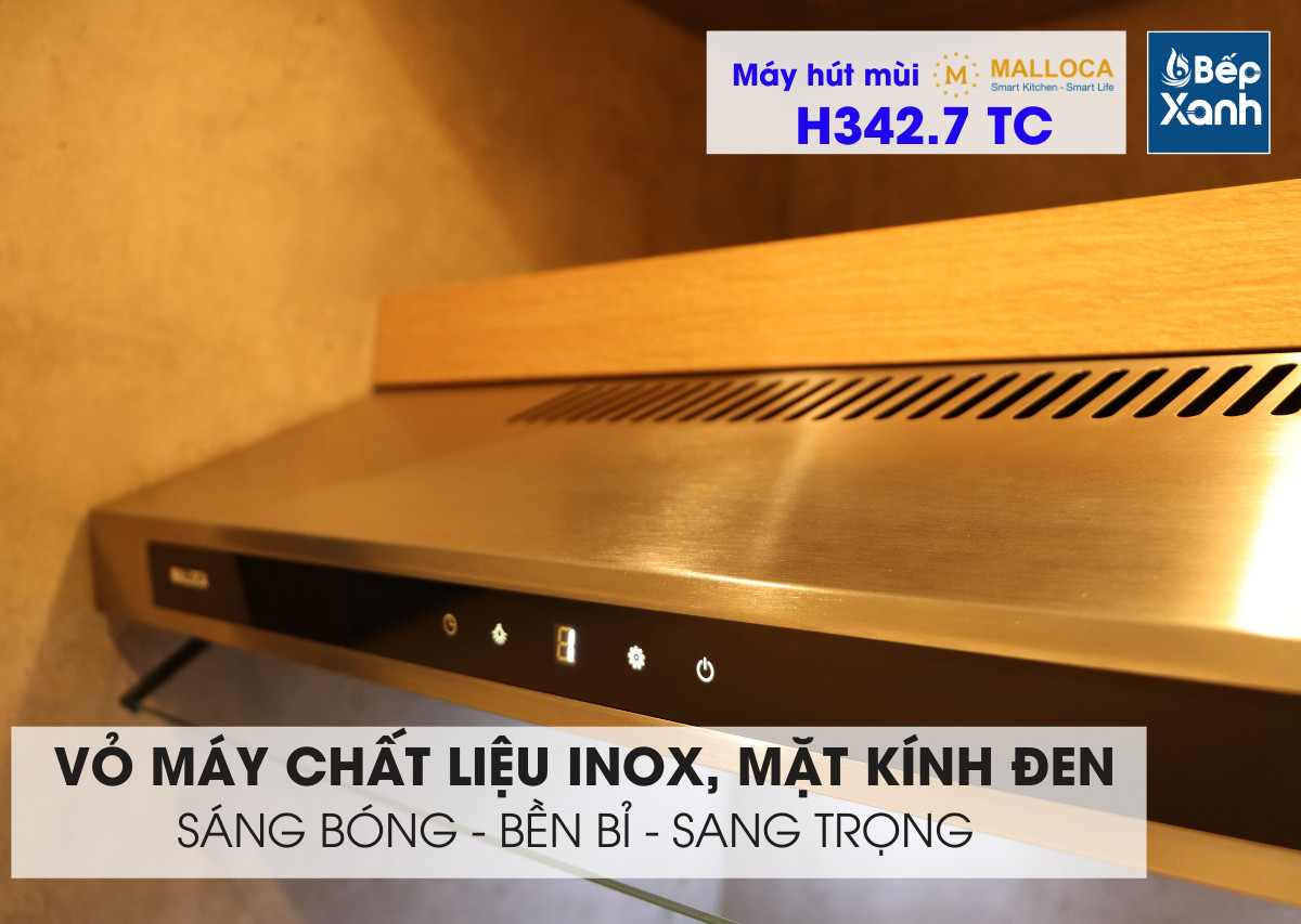 Máy hút mùi Cổ điển 70cm Malloca H342.7 TC (Inox, kính đen) – ảnh 4