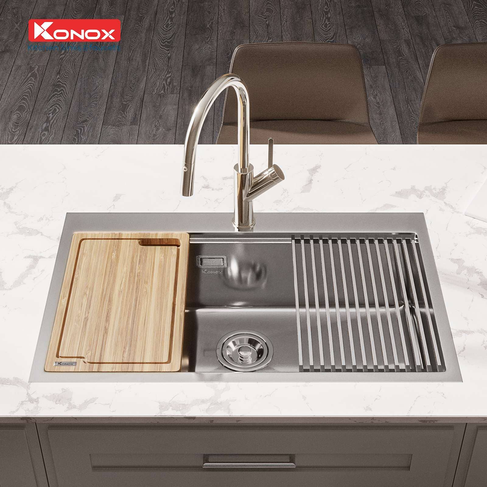 Chậu rửa chén inox 1 hố Konox KN8050TS – ảnh 2