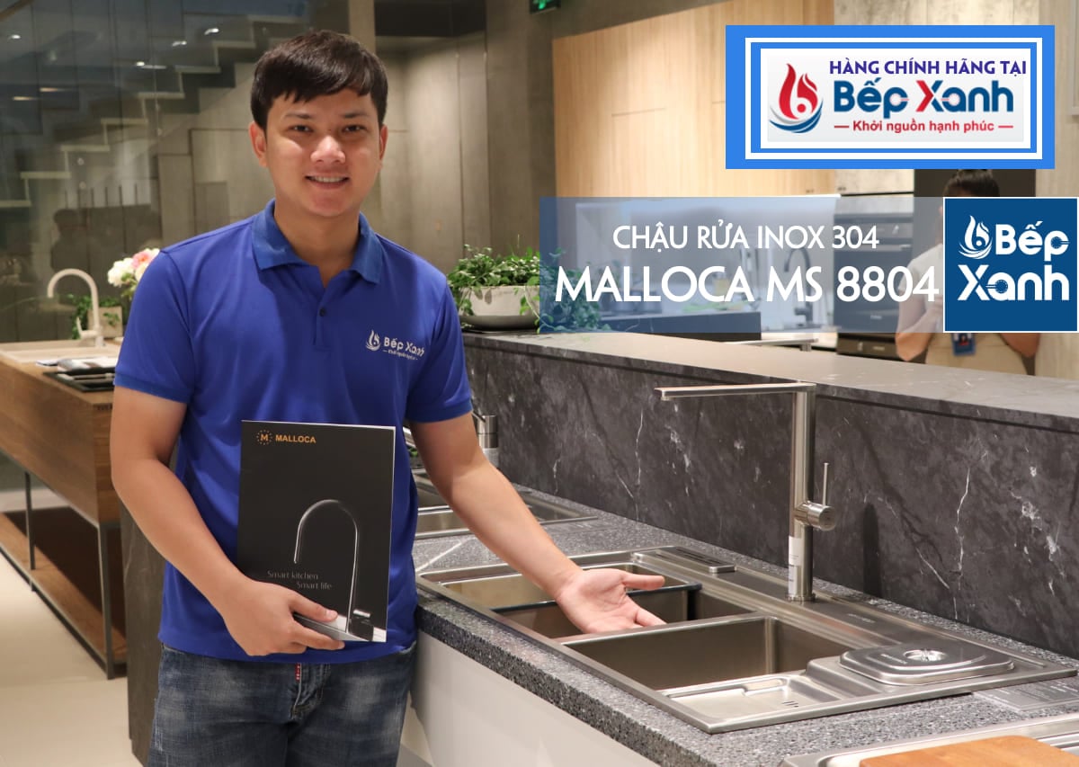 Chậu rửa chén Inox Malloca MS 8804 - Tiện ích tích hợp: hộc rác, chỗ cắm dao và rổ inox Chậu rửa chén Inox Malloca MS 8804 - Tiện ích tích hợp: hộc rác, chỗ cắm dao và rổ inox