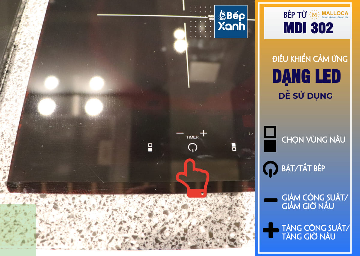 Bếp từ 2 vùng nấu Malloca MDI 302 / Nhập khẩu Tây Ban Nha, kiểu Domino, kính Schott Ceran – ảnh 6
