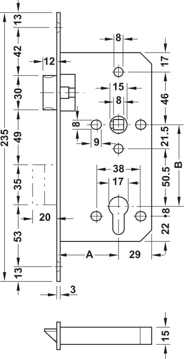 Thân khóa đồng Hafele 911.02.154 cho cửa phòng – ảnh 5