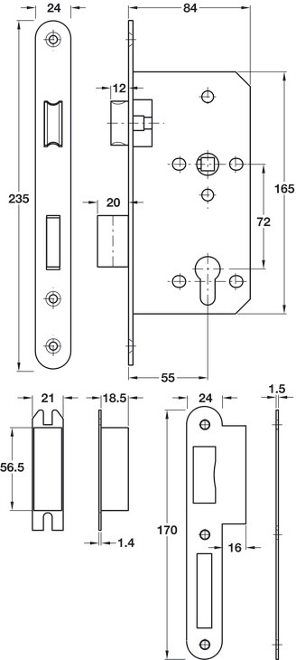 Thân khóa đồng Hafele 911.02.154 cho cửa phòng – ảnh 6