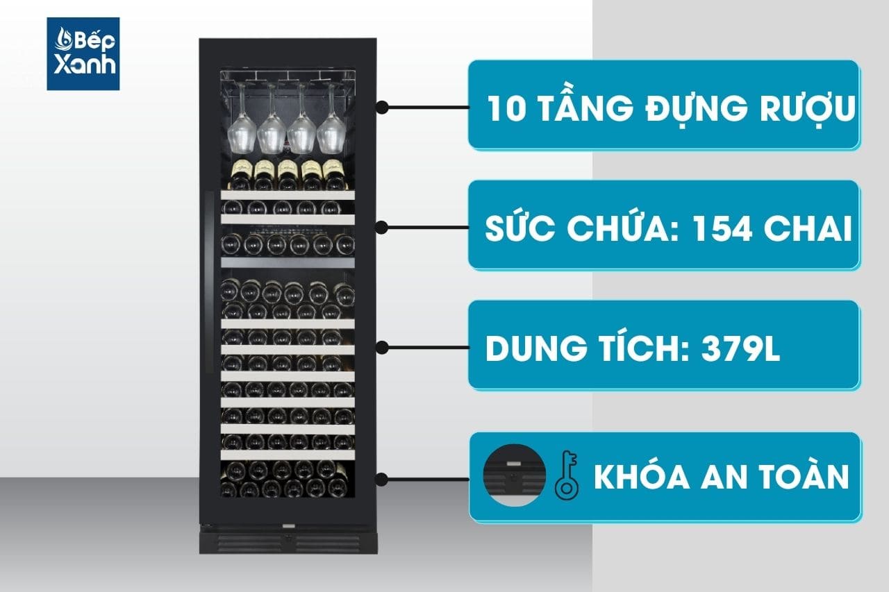 Tủ rượu đứng độc lập hoặc âm tủ Malloca MWC-180BG – ảnh 8