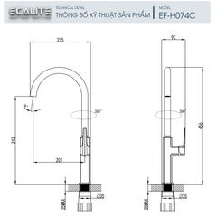 Vòi rửa chén nóng lạnh Kitchen Mixer Ecalite EF-H074C ảnh 2