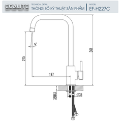 Vòi rửa chén nóng lạnh Kitchen Mixer Ecalite EF-H227C ảnh 2