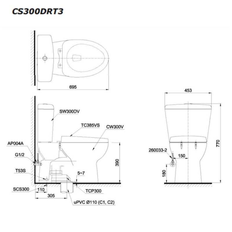Bàn Cầu Hai Khối ToTo CS300DRT3 – ảnh 2